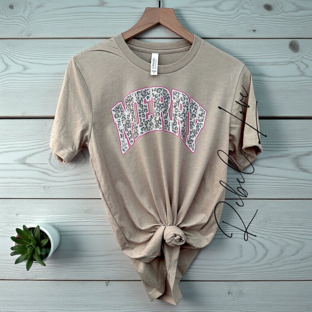 Merry Leopard Print Graphic Handmade T Shirt Size Medium New